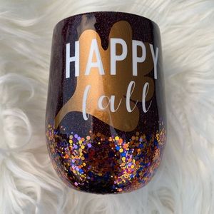 Hello Fall Autumn Glitter Wine Tumbler